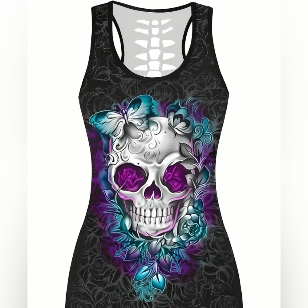 813. 🎉Skull & Butterfly Print Scoop Neck Tank Top